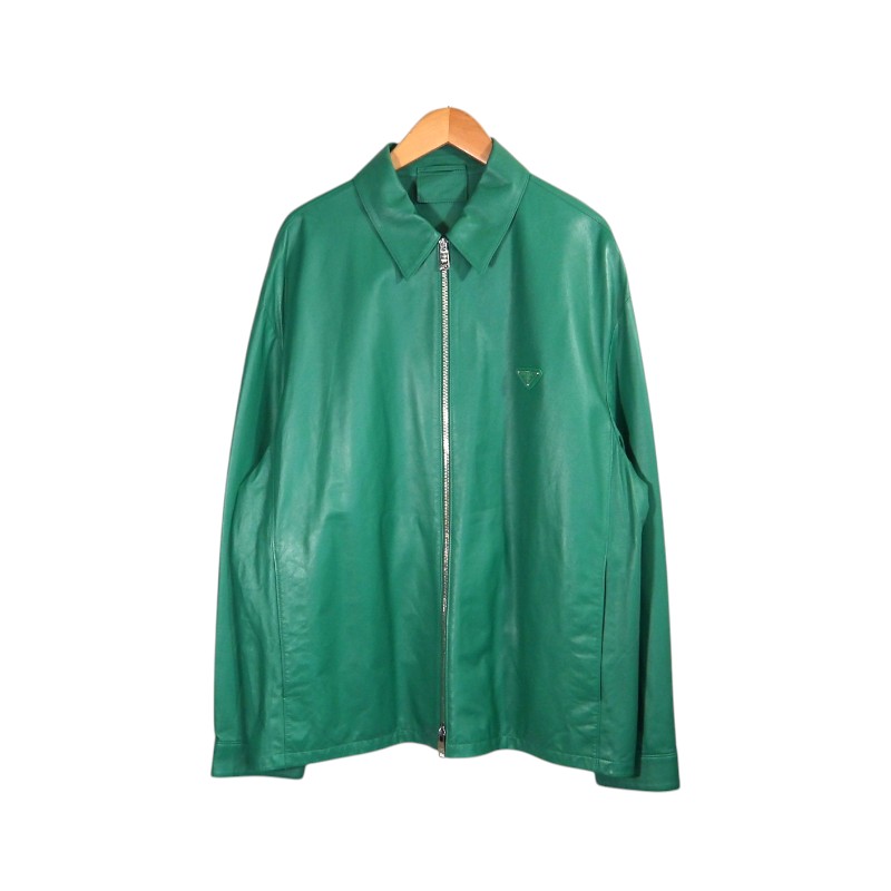 Rakuten - PRADA TRAIANGLE LOGO NAPPA LEATHER JACKET GREEN サイズ52 UPW428 プラダ トライアングル ロゴ ナッパ レザー ジャケット アウター 大名店【中古】