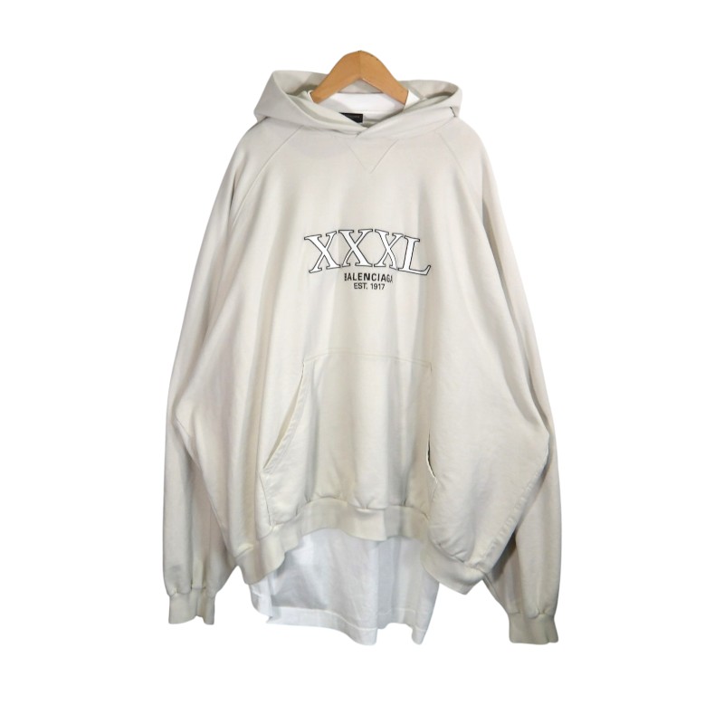 BALENCIAGA XXXL LAYERED HOOIDE LARGE FIT IVORY サイズ4 バレンシアガ トリプルエックスエル レイヤード フーディー ラージフィット パーカー トップス 大名店