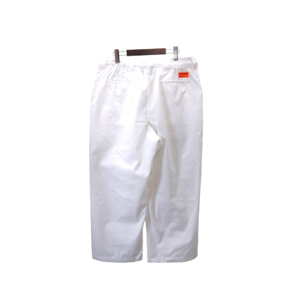 TIGHTBOOTH PRODUCTION 23ss SEERSUCKER STRIPE BAGGY SLACKS WHITE サイズXL タイトブース シアサッカー ストライプ バギースラックス ポリエステル 大名店【中古】