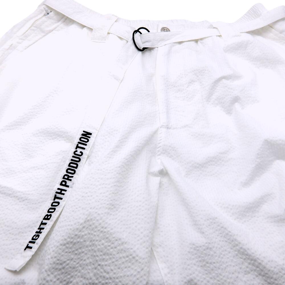 TIGHTBOOTH PRODUCTION 23ss SEERSUCKER STRIPE BAGGY SLACKS WHITE サイズXL タイトブース シアサッカー ストライプ バギースラックス ポリエステル 大名店【中古】