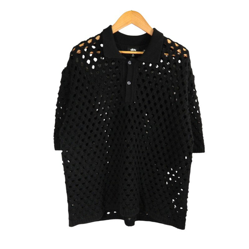 STUSSY BIG MESH POLO SWEATER BLACK サイズXL 117178 ステューシー ビッグ メッシュ ポロ セーター ニット トップス 大名店【中古】