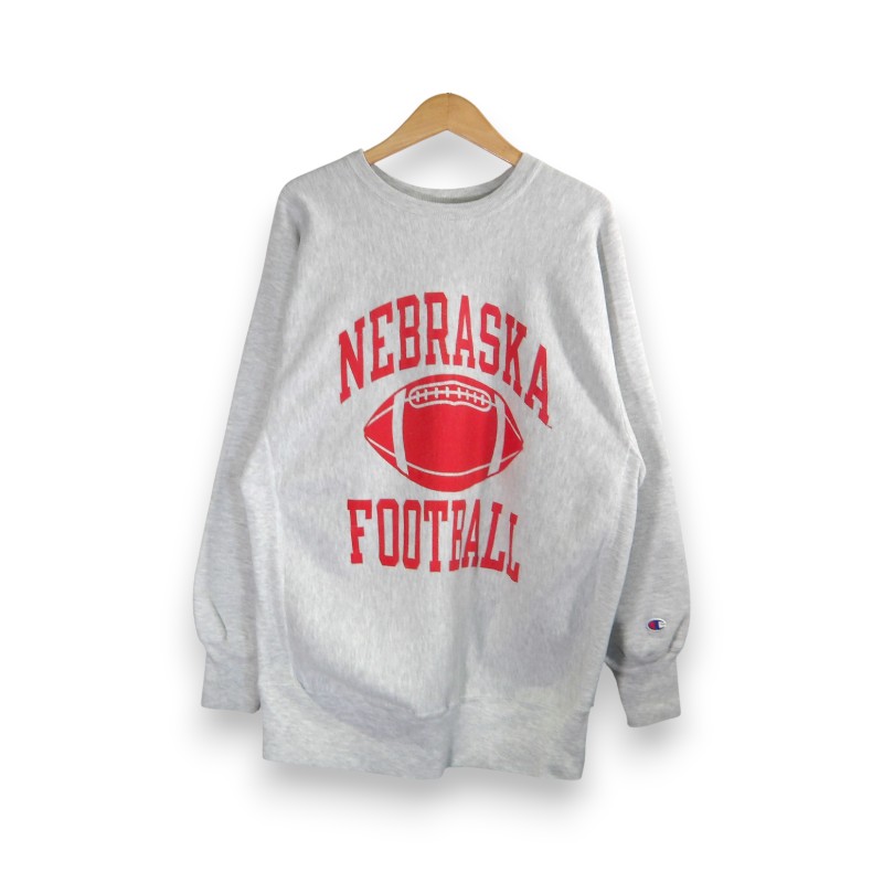CHAMPION VINTAGE 90s REVERSE WEAVE CREWNECK NEBRASKA FOOTBALL 三連プリント GRAY サイズXXL チャンピオン ヴィンテージ リバースウィーブ クルーネック スウェット トップス 大名店【中古】