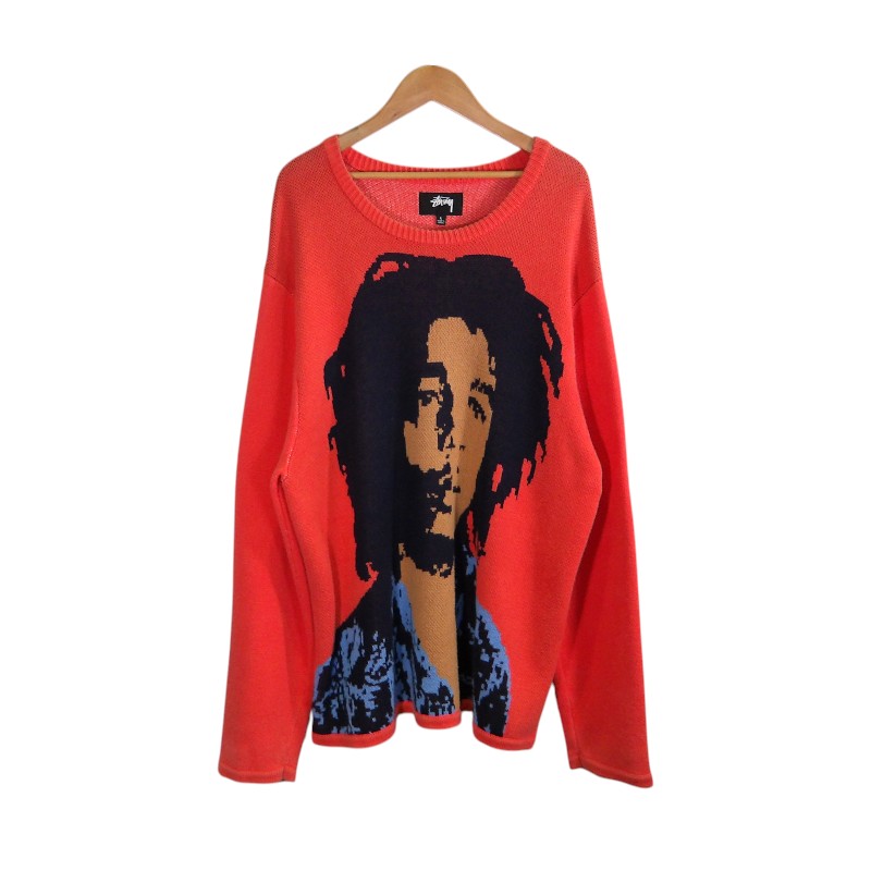 STUSSY 21aw BOB MARLEY SWEATER RED サイズL ステューシー ボブマーリー セーター ニット トップス 大名店【中古】