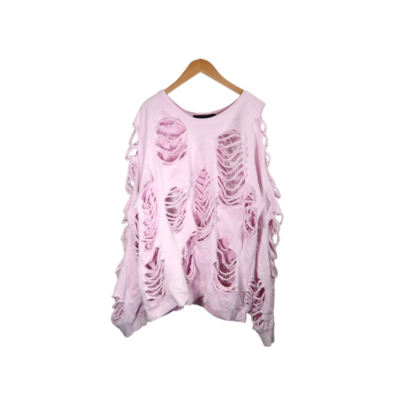 Rakuten - JUN/NAKAYAMA DISTRESSED CREWNECK PINK サイズL ジュンナヤカヤマ ディストレッセド クルーネック スウェット トップス ダメージ加工 大名店【中古】