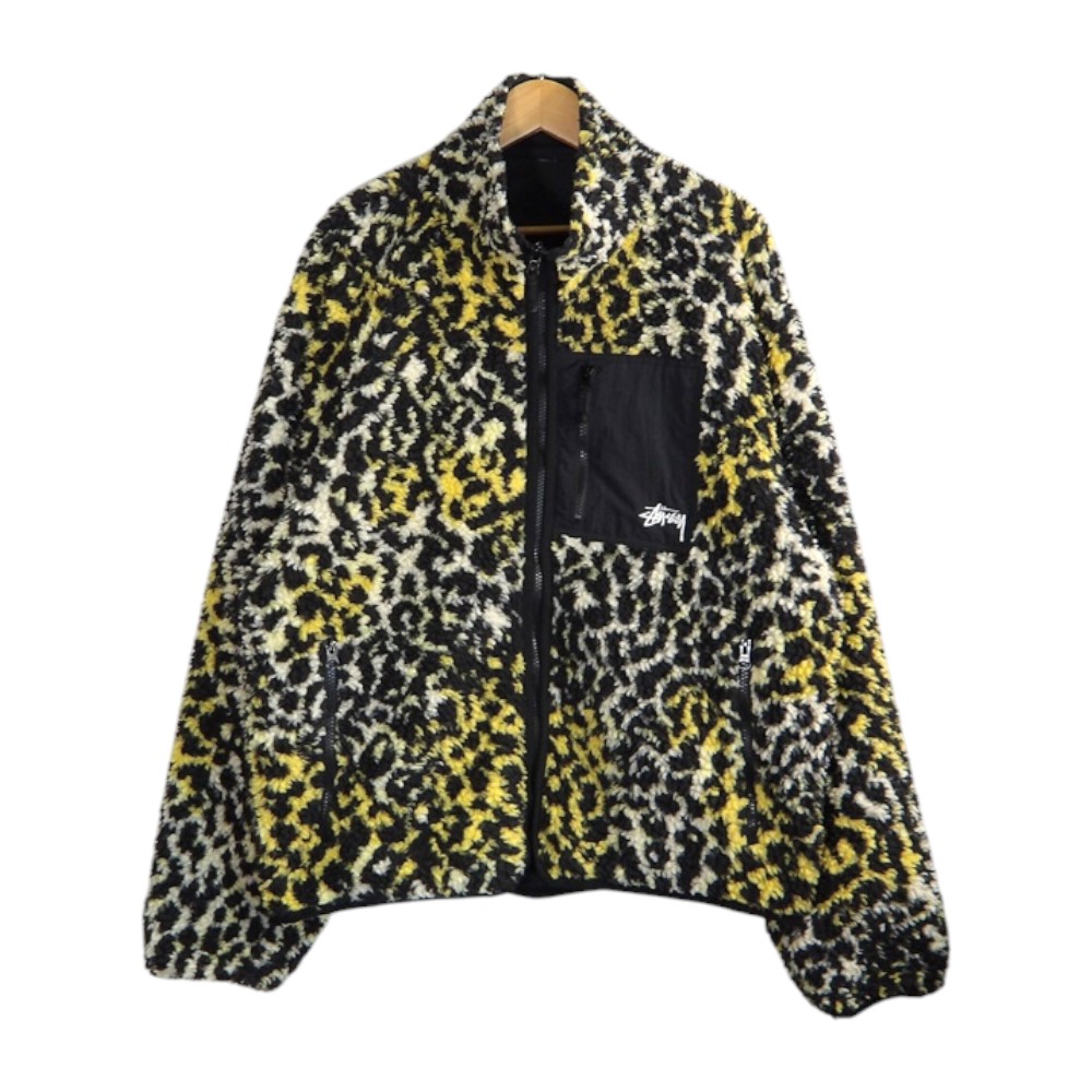 Rakuten - STUSSY 23aw SHERPA REVERSIBLE JACKET LEOPARD/BLACK サイズL 118529 ステューシー シェルパ リバーシブルジャケット ボア フリース レオパード ブルゾン 大名店【中古】