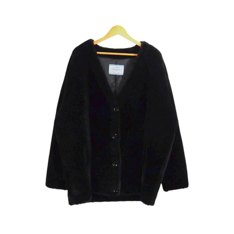 PRADA SHEEPSKIN SHEARLING CARDIGAN オーダーメイド品 サイズ48 木製ハンガー&ガーメントケース付属 プラダ シープスキン シーリング カーディガン トップス 大名店【中古】