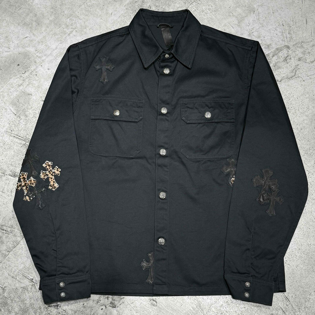 CHROME HEARTS Y NOT WORK DOG CROSS PATCH L/S SHIRT SIZE-L クロムハーツ ワークドッグ クロスパッチ デニム ロングスリーブ シャツ 心斎橋店【中古】