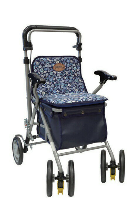 島製作所 パレード シルバーカー ボックスタイプ 花柄紺