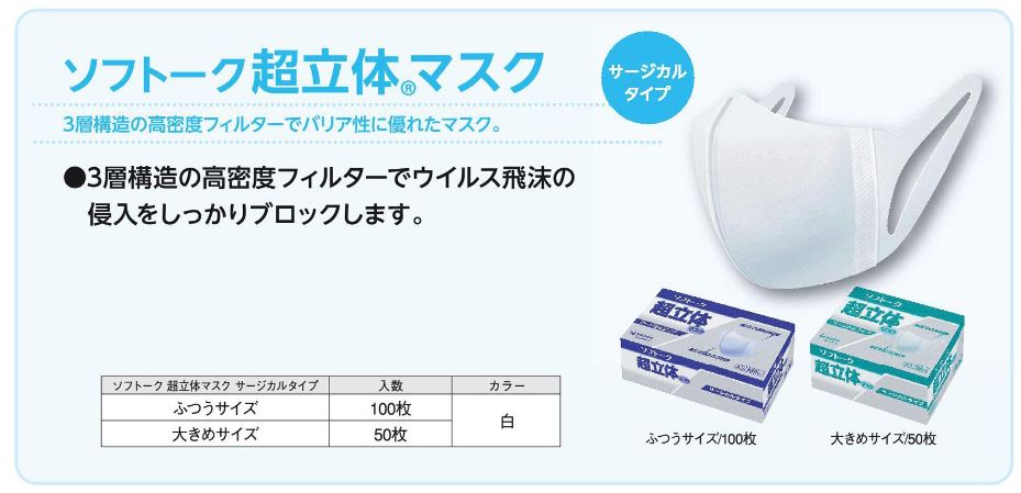 ユニチャーム ソフトーク超立体マスクサージカルタイプ / 51047 大きめ 50枚入 不織布マスク