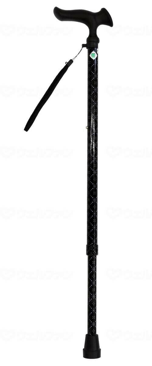 フジホーム かるがも オム 伸縮ステッキ S・M兼用 杖 千鳥格子・ストライプ・ブラック格子・木目ミディアム