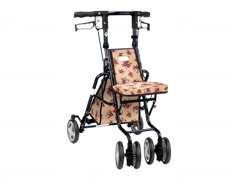 商品の仕様 ●サイズ／幅48.5×奥行59×高さ86〜92（3段階／3cm）cm、折りたたみ時：奥行35×高さ65cm、座面：幅27.5×奥行20cm、座面高：44cm ●車輪サイズ／前輪14.5×後輪14.5cm ●重さ／4.9kg ●バッグ容量／約5L ●バッグ耐荷重／2kg ●材質／本体：アルミパイプ（粉体塗装）、シート・バッグ：ポリエステル、タイヤ：EVA硬質発泡車輪 ●最大使用者体重／80kg ●標準機能／折りたたみ、2WAYキャスター（左右60°、固定） ●SGマーク取得商品 商品の説明 ・歩きやすさを追求したデザイン、脚の運びもらくらくです。 ・手元2WAYブレーキの連動タイプ。どちらかのブレーキで両後輪の操作ができます。