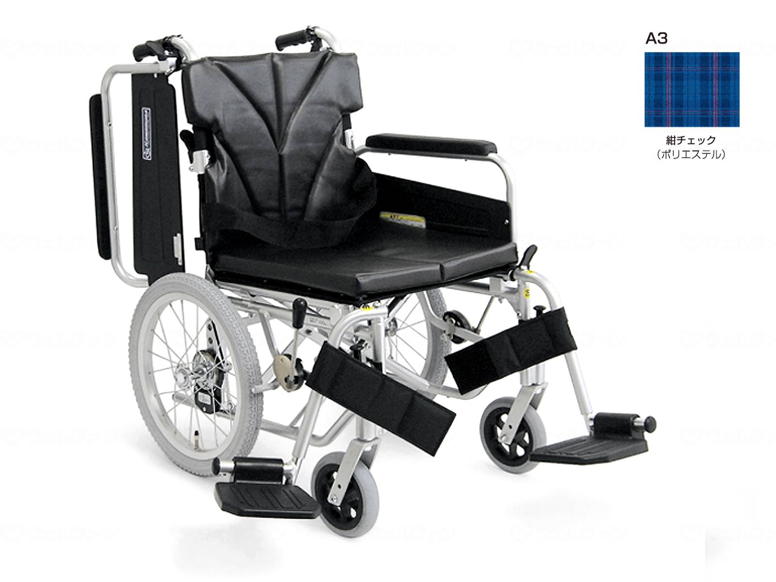 非課税商品 カワムラサイクル アルミ介助車いす 簡易モジュール KA816-40B-M 中床タイプ / 座幅40cm A3 紺チェック メーカー直送