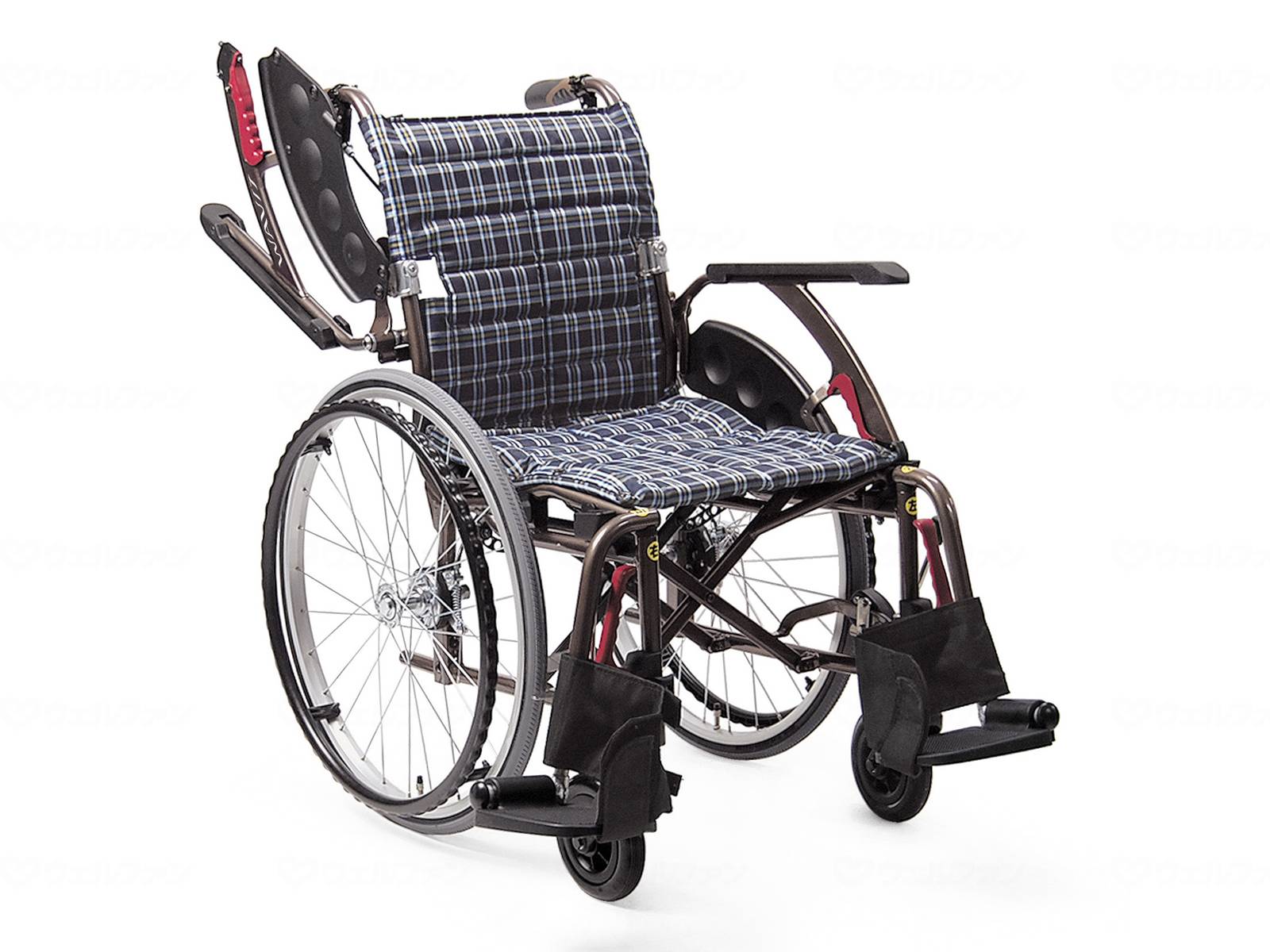 非課税商品 カワムラサイクル WAVIT+（ウェイビットプラス） WAP22-40S ソフトタイヤ仕様 自走用 / 座幅40cm A13 濃紺チェック メーカー直送