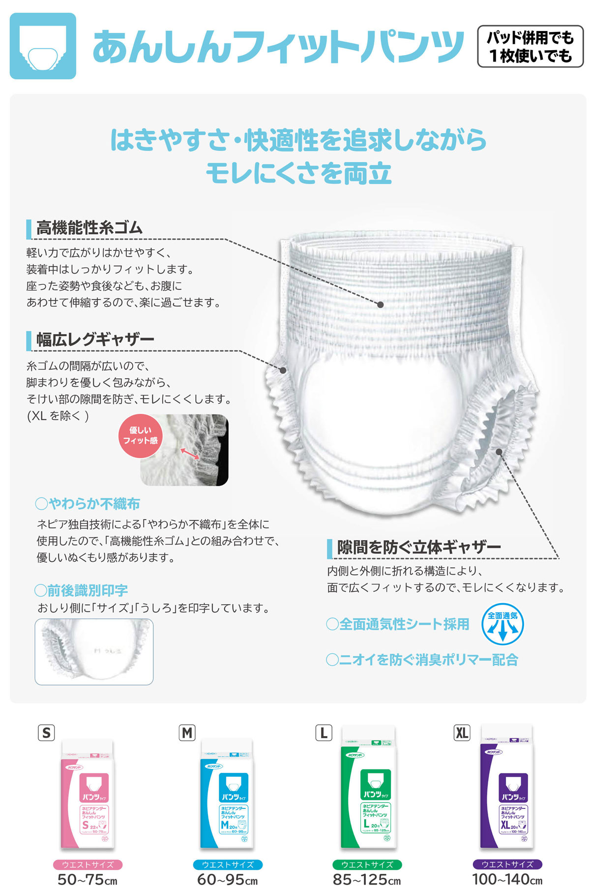 イイケア 介護と健康の通販専門店のケース販売 王子ネピア ネピアテンダー あんしんフィットパンツ L / 49600 20枚×4袋セット｜アングル2