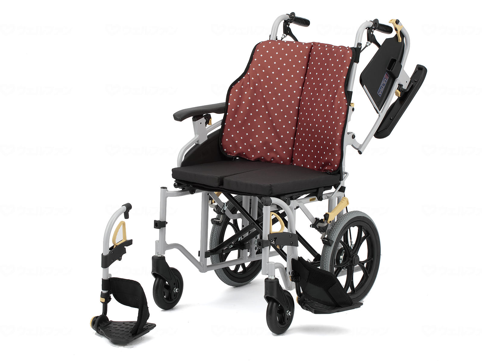 非課税商品 日進医療器 シン・ウルトラ アルミ介助モジュラー車いす NAH-SU7Hi / カキチャ（柿茶） メ..