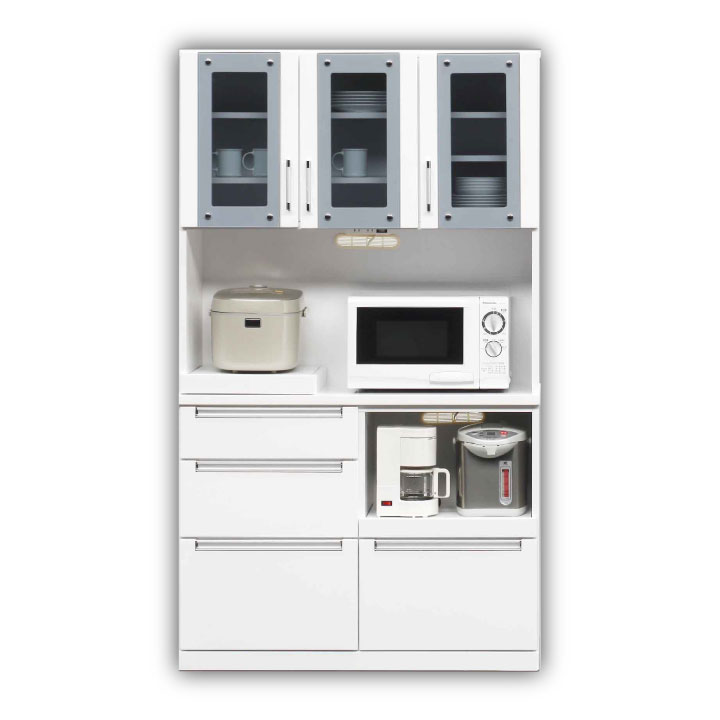 Rakuten - ダイニングボード キッチンボード 食器棚 幅105 フルオープンレール シンプル おしゃれ / ホワイト 白 大容量 収納 レンジボード オープンボード 北欧 モダン インテリア 木製 ucd-0225