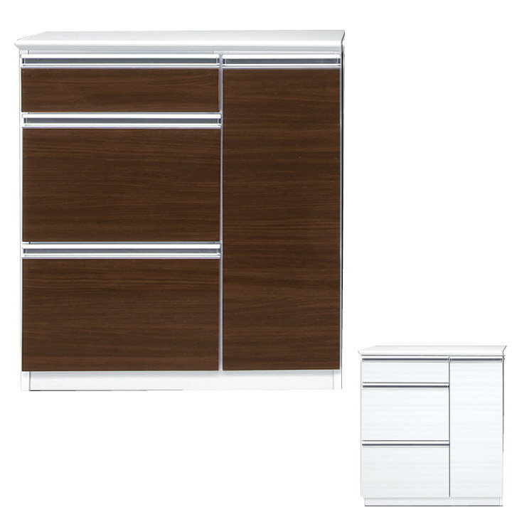 Rakuten - キッチンカウンター 幅80 完成品 キッチン収納 鏡面 艶あり 光沢あり カウンター ホワイト 白 ブラウン / 木目 背面化粧仕上げ フルスライドレール 箱組 引き出し 北欧 モダン 送料無料 通販 nd-0012