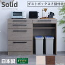 キッチンカウンター キッチン収納 ダストボックス 幅120 奥行43 高さ81 レンジ台 ゴミ箱 2個 完成品 日本製 国産 カウンター テーブル付き 引出し