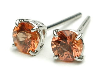 透き通る暖かみのあるオレンジ色　【031720春】K18ホワイトゴールドオレンジサファイアピアス4.0mm
