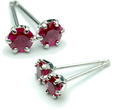透明度の高い良質ルビー使用ホワイトゴールド ルビー3.5mmピアス