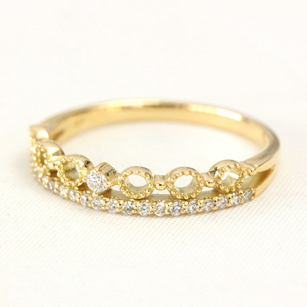 K18 リング ダイヤモンド リング 0.13ct 18金 ダイヤ リング SIクラス ミル打ち 華奢系 【文字入れ不可】