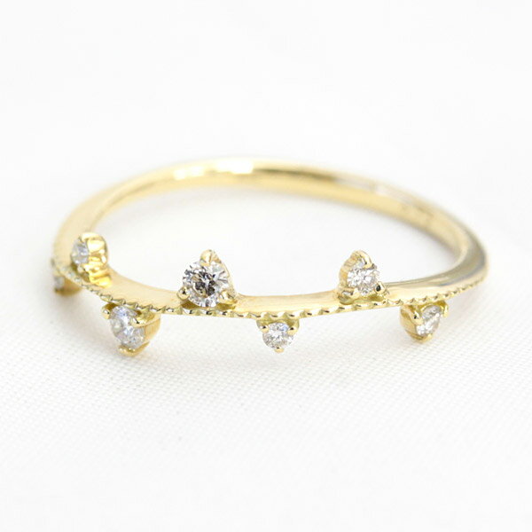 樂天商城 - K18 18金 リング ダイヤモンド リング 0.12ct ダイヤ リング SIクラス 緩やかウェーブ ミル打ち 華奢系 【文字入れ不可】