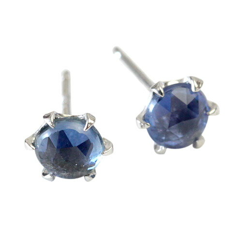 K18 ローズカット ブルー サファイヤ ピアス 4.0mm