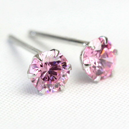 プラチナ ピンク キュービック ピアス 4.0mm プラチナピアス マシンカット キュービック ジルコニア