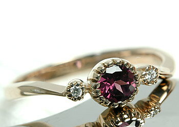 K18 18金 リング ロードライトガーネット4.0mm×ダイヤモンドリング 【文字入れ不可】