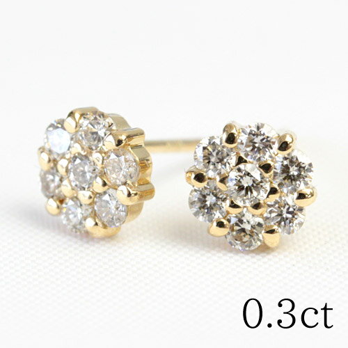 樂天商城 - K18 ダイヤモンド ピアス 0.3ct SIクラス ゴールドピアス お花 フラワー ダイヤピアス ダイアモンド 結婚記念日 誕生日 プレゼントに