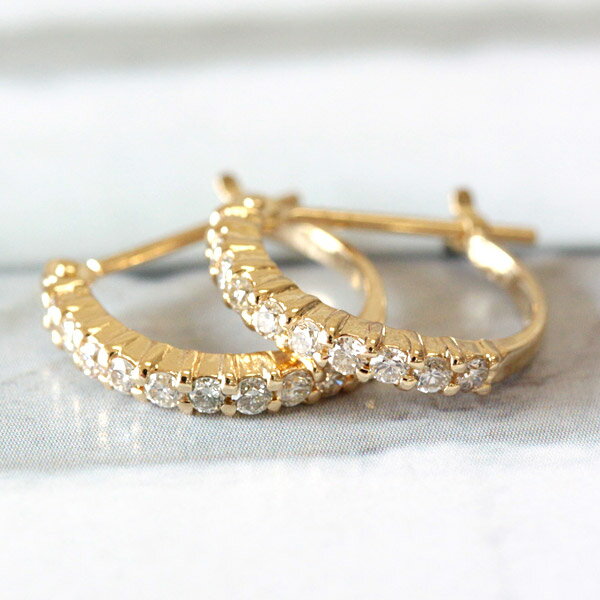 樂天商城 - ダイヤモンドピアス K18 ハーフエタニティ ダイヤモンド フープピアス 0.3ct クロッシング ピアス 【あす楽対応】