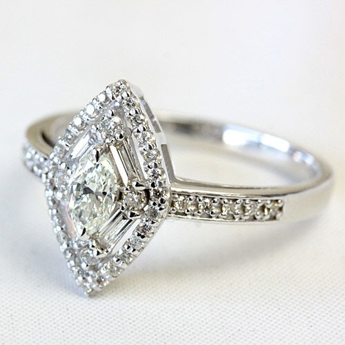 K18 ダイヤモンド リング ダイヤ リング 0.5ct 45石 センターはマーキスカットでサイドにバゲット×ブリリアントカットを使用したダイヤモンドリング ホワイトゴールド・ピンクゴールド・イエローゴールド 18金 リング SIクラス品質