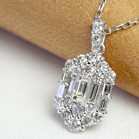 樂天商城 - K18 ダイヤモンド ネックレス ダイヤ ネックレス 0.5ct 26石 バゲットカット ペンダントネックレス ホワイトゴールド・ピンクゴールド・イエローゴールド SIクラス品質 45cm
