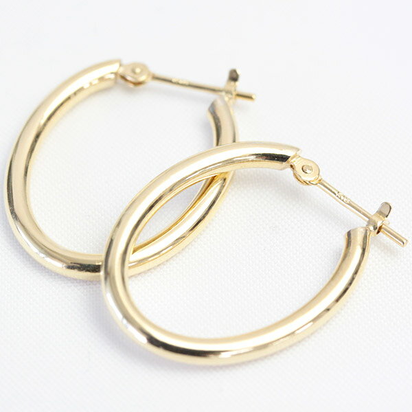 K18 オーバル フープピアス 2.0mm×16.3mm クロッシング ピアス 18K 18金 ゴールド YG ピアス 楕円 輪っか イエローゴールド 石なし 地金 フープ ピアス【安心の日本製】【1ペア】