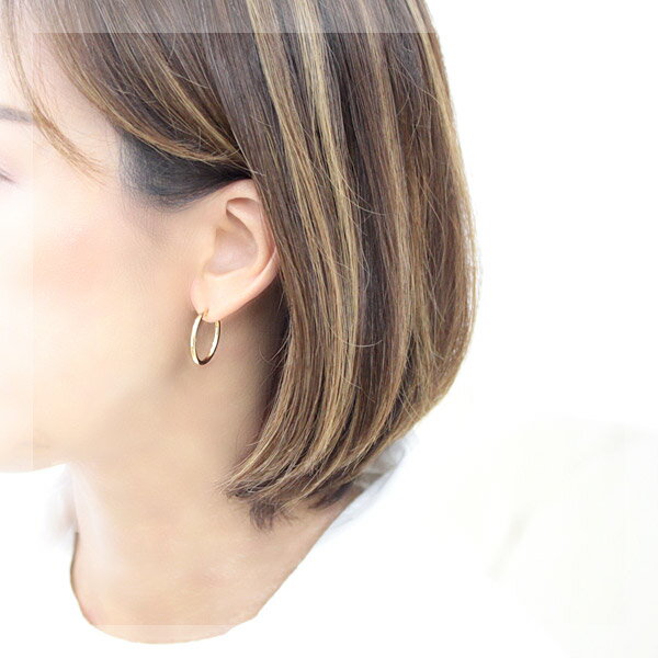 K18 オーバル フープピアス 2.0mm×16.3mm クロッシング ピアス 18K 18金 ゴールド YG ピアス 楕円 輪っか イエローゴールド 石なし 地金 フープ ピアス【安心の日本製】【1ペア】