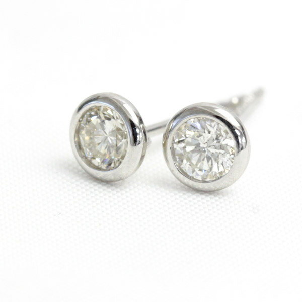 Rakuten - PT ダイヤモンド ピアス 0.3ct フクリン 覆輪 ベゼルセッティング 一粒ダイヤ pt900 プラチナ ダイヤ ピアス 1ペア販売 K18 イエローゴールド ピンクゴールド