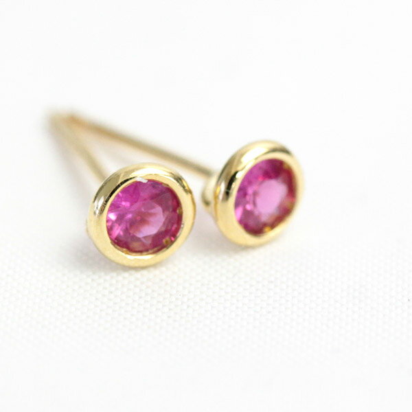 K18 ルビー ピアス フクリン 覆輪 ベゼルセッティング 一粒 1ペア販売 イエローゴールド ピンクゴールド pt900 プラチナ