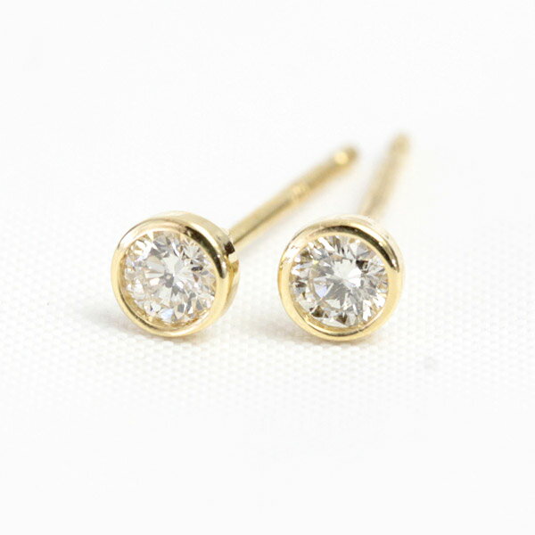 Rakuten - K18 ダイヤモンド ピアス 0.1ct フクリン 覆輪 ベゼルセッティング 一粒ダイヤ ダイヤ ピアス 1ペア販売 イエローゴールド ピンクゴールド pt900 プラチナ