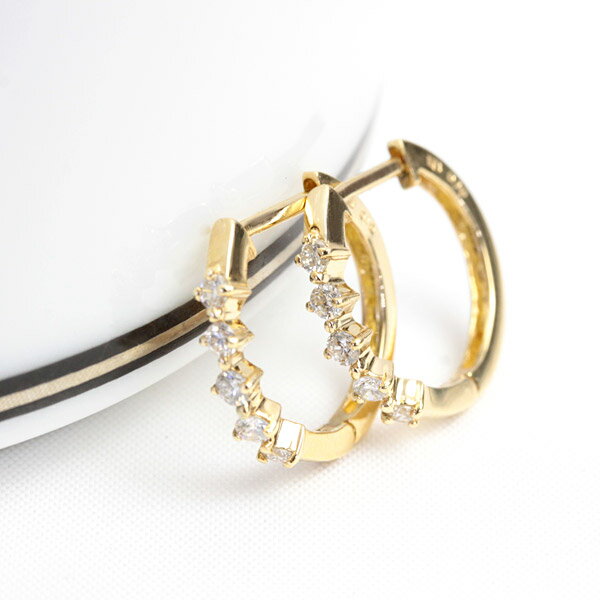 樂天商城 - K18 エタニティ ダイヤモンド フープ ピアス 0.2ct 中折式