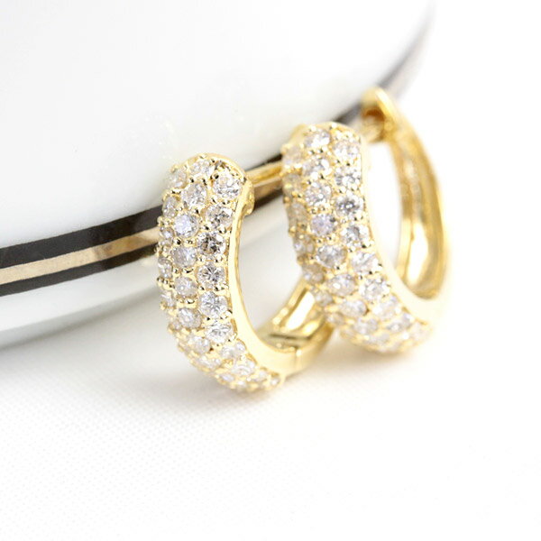 Rakuten - K18 パヴェ ダイヤモンド ピアス 0.5ct フープピアス イエローゴールド ピンクゴールド ダイヤピアス ダイヤモンド ぽってり ぷっくり 可愛い