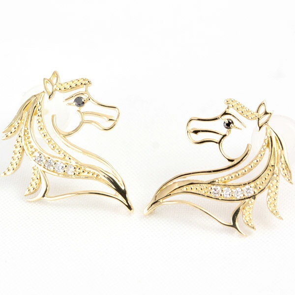 樂天商城 - K18 ダイヤモンド ピアス ホース 馬 0.04ct イエローゴールド ピンクゴールド ダイヤピアス ダイヤモンド 可愛い キュート 幸運