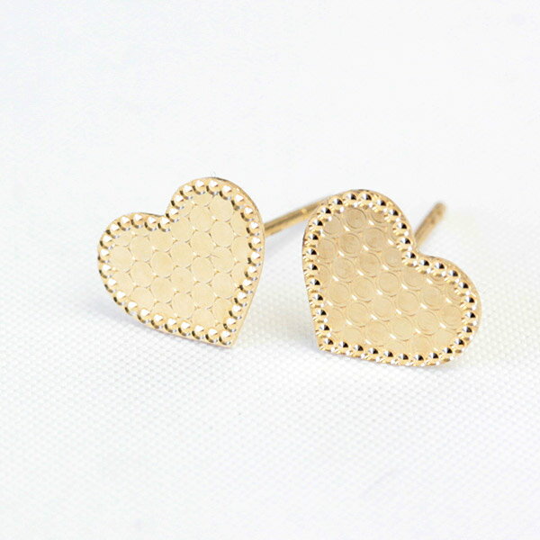 樂天商城 - K18 ハート デザイン ピアス ミル打ちデザイン ミルグレイン 地金ピアス クラシカル ゴールド
