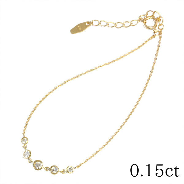 K18 다이아몬드 팔찌 0.15ct 그라데이션 어저스터 첨부 약 15.5 cm~18 cm로 사용하실 수 있습니다[화분계][다이아브레스]