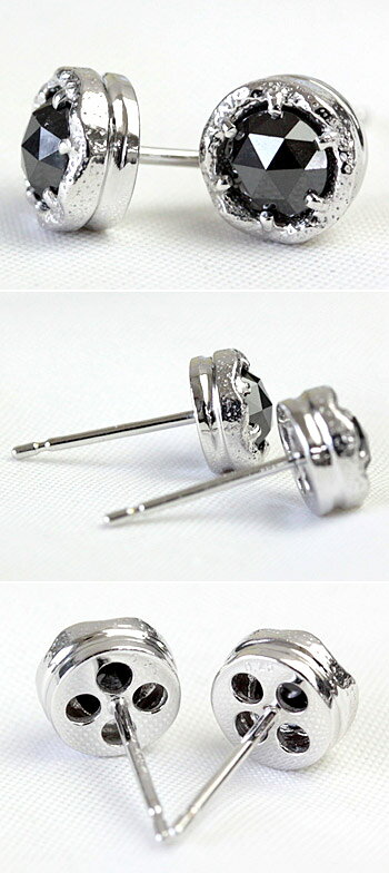 K18 ブラックダイヤモンド ピアス ローズカット 4.0mm イエローゴールド ピンクゴ...