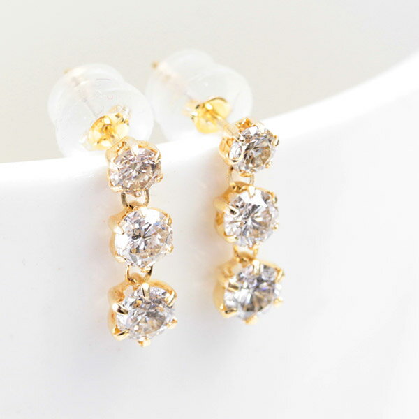 Rakuten - K18 スリーストーン シャンパン ブラウン ダイヤモンド ピアス 1.0ct プラチナ・ピンクゴールド・イエローゴールド