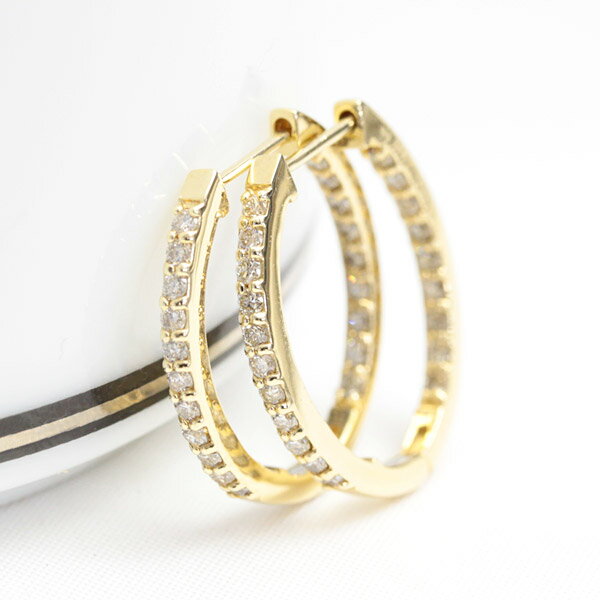 樂天商城 - K18 エタニティ ダイヤモンド フープ ピアス 0.5ct バネ式中折れ