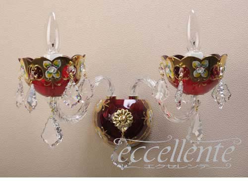 TB411002RG チェコ製 ボヘミアクリスタルブラケット 2灯 red+gold