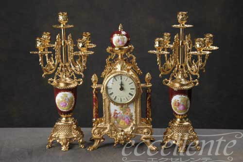 乐天商城 - イタリア製 置時計 3点セット Red OB-425449R インテリア 置物 イタリア家具 ヨーロッパ家具イタリアン家具 ヨーロピアン家具 輸入家具 クラシック家具 アンティーク調