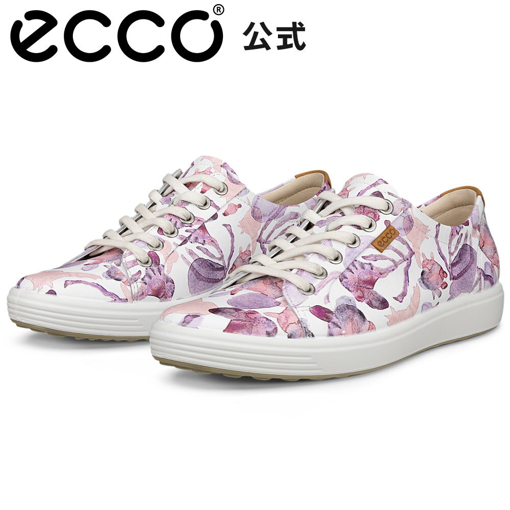 Rakuten - [ECCO公式] SOFT 7 W ウィメンズ レースアップ シューズ WHITE/MULTICOLOR エコー 靴 快適 履き心地いい 高品質 レザー 本革 婦人靴 レディース ウォーキング 疲れにくい 軽量 ピンク 街履き おしゃれ ピンク