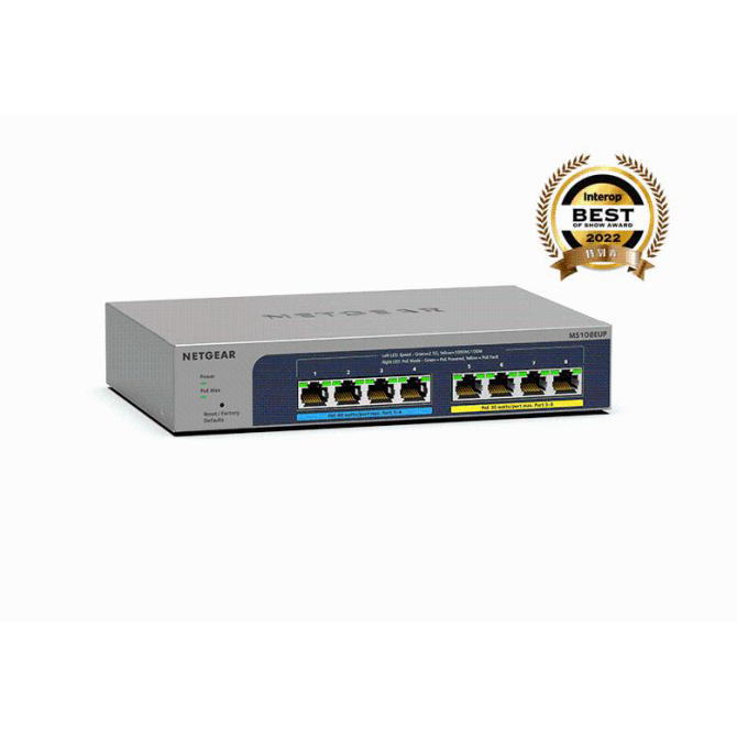 8 Port - NETGEAR ネットギア・インターナショナル Ultra60 PoE++対応 (230W) 1G/2.5Gマルチギガ8ポートアンマネージプラススイッチ MS108EUP-100JPS MS108EUP100JPS【NE直】